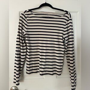 GAP Navy and White Cotton Striped Long Sleeve Tee
